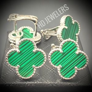 Green Malachite S925 Sterling Silver Stud Earrings